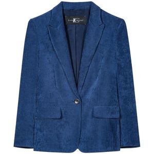 Luisa Cerano, Jassen, Dames, Blauw, S, Corduroy Casual Blazer Klassieke Kraag