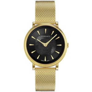 Versace, Accessoires, Dames, Geel, ONE Size, Elegante Roestvrijstalen en Gouden Horloge
