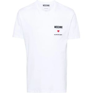 Moschino, Geborduurd Logo Crew Neck T-shirt Wit, Heren, Maat:M