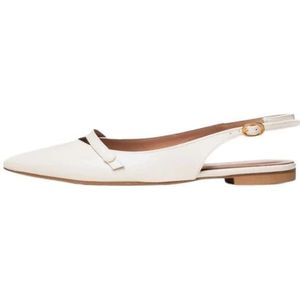 Poche Paris, Schoenen, Dames, Beige, 37 EU, Witte leren sandalen met metalen gesp