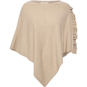 Cream, Jassen, Dames, Beige, ONE Size, Oversized Poncho met Ruffle Detail