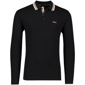 Hugo Boss, Tops, Heren, Zwart, 4Xl, Katoen, Zwarte polo met lange mouwen