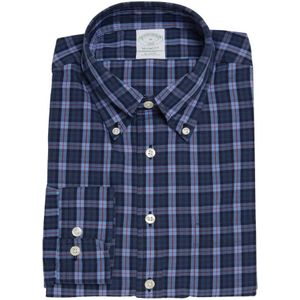 Brooks Brothers, Milano Slim-Fit Sport Overhemd, Broad Cloth, button-down kraag Blauw, Heren, Maat:M