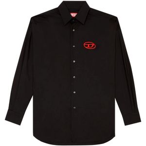 Diesel, Overhemden, Heren, Zwart, M, Katoen, Poplin shirt with oval D embroidery