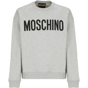 Moschino, Sweatshirts & Hoodies, Heren, Grijs, S, Katoen, Grijze Katoenen Sweatshirt Ronde Hals Logo