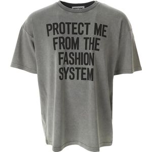 Moschino, Tops, Heren, Grijs, XL, Katoen, Mode Systeem Print Protect Me T-Shirt