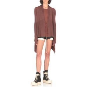 Rick Owens, Truien, Dames, Bruin, M, Wol, Bruine Wol Vest Ronde Hals Lange Mouwen