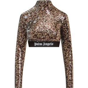 Palm Angels, Pailletten Turtleneck Longsleeve Bruin, Dames, Maat:XS