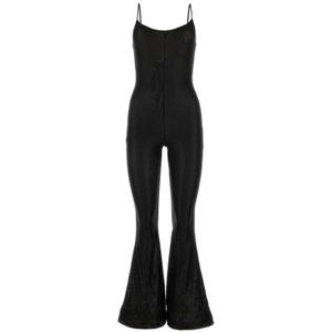 Oseree, Zwarte stretch mesh jumpsuit Zwart, Dames, Maat:S