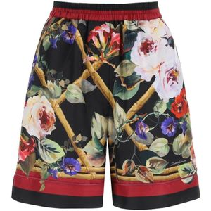 Dolce & Gabbana, Korte broeken, Dames, Veelkleurig, S, Rose Garden Pyjamashorts