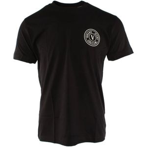 Versace, Zwart Katoenen T-shirt Art 74gaht 06 Zwart, Heren, Maat:L