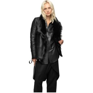 Vespucci by Vsp, June - Black Shearling Leren Jas Zwart, Dames, Maat:L