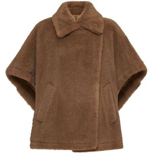 Max Mara, Jassen, Dames, Bruin, ONE Size, Wol, Kameel Teddy Cape Jas