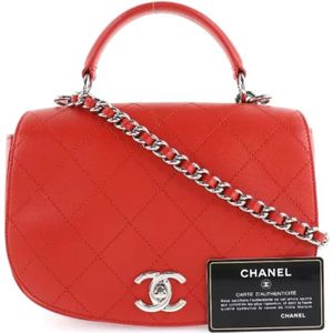 Chanel Vintage, Pre-owned, Dames, Rood, ONE Size, Leer, Pre-owned Rode Leren Chanel Tas