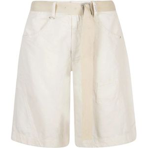 High, Zachte Fit Linnen en Katoenen Bermuda Shorts Beige, Dames, Maat:2XS