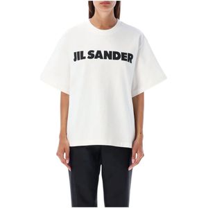 Jil Sander, Tops, Dames, Wit, L, Katoen, Comfortabel Oversized T-Shirt met JIL Sander Lettering