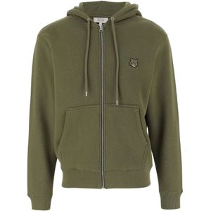 Maison Kitsuné, Sweatshirts & Hoodies, Heren, Groen, XL, Katoen, Groene Katoenen Zip-through Hoodie Sweatshirt