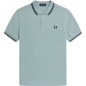 Fred Perry, Slim Fit Twin Tipped Polo in Zilverblauw/Zwart Blauw, Heren, Maat:L