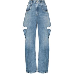 Maison Margiela, Clear Blue Distressed Straight-Leg Jeans Blauw, Dames, Maat:2XS