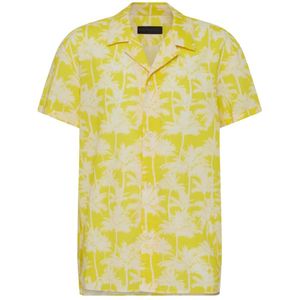 Drykorn, Korte mouwen overhemd met palmboom patroon Geel, Heren, Maat:L