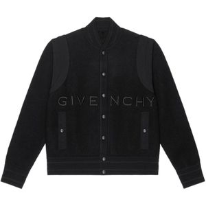 Givenchy, Zwarte Jas met Geborduurd Logo Zwart, Heren, Maat:S