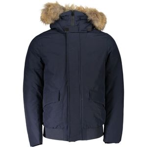 Woolrich, Jassen, Heren, Blauw, 2Xl, Blauwe Hoodie met Afneembare Bont