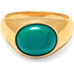 Nialaya, Accessoires, Heren, Geel, 60 MM, Turquoise Gouden Ovale Zegelring