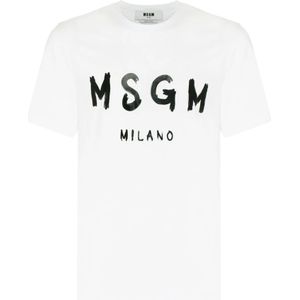 Msgm, Tops, Heren, Wit, S, Katoen, Zwart en wit logo print T-shirt