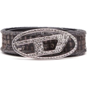 Diesel, Canvas and leather belt with crystals Zwart, Dames, Maat:75 CM