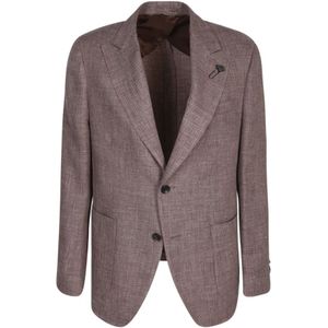 Lardini, Jassen, Heren, Bruin, 2Xl, Wol, Bruine Linnen Wol Blazer Single-Breasted