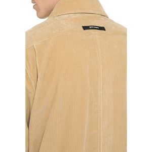 Palm Angels, Overhemden, Heren, Beige, S, Katoen, Katoenen overshirt met contrasterende streep