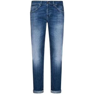 Dondup, Blauwe Skinny-Fit Jeans met Logo Plaque Blauw, Heren, Maat:W32