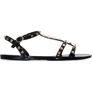 Valentino Garavani, Schoenen, Dames, Zwart, 36 EU, Zwarte Sandalen met Studs en Verstelbare Bandjes