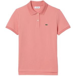 Lacoste, Tops, Dames, Roze, L, Katoen, Roze Polo Shirt Ribgekraagd
