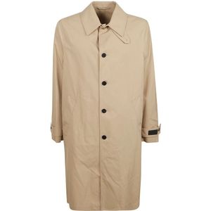 Versace, Mantels, Heren, Beige, M, Katoen, Barocco Print Trench Parka Coat