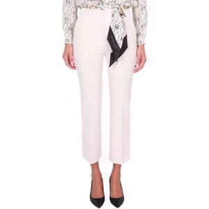 Elisabetta Franchi, Broeken, Dames, Beige, M, Polyester, Elegante Sigaretbroek van Crêpe met Riem