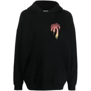 Palm Angels, Zwarte Katoenen Jersey Hoodie met I Love PA Print Zwart, Heren, Maat:L