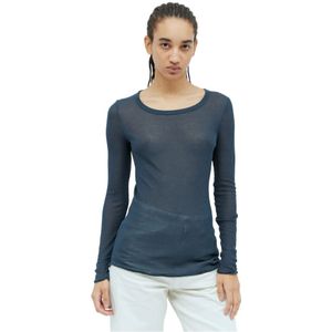 Lemaire, Zijden gebreide longsleeve top Blauw, Dames, Maat:S