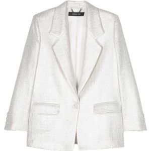 Federica Tosi, Zilveren Katoen Gelamineerde Eénknoops Blazer Beige, Dames, Maat:S