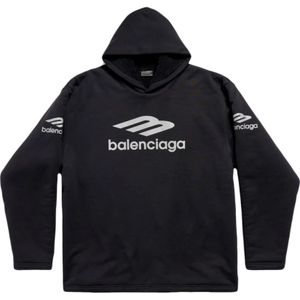 Balenciaga, Sweatshirts & Hoodies, Dames, Zwart, M, Katoen, Zwarte Logo Print Hoodie