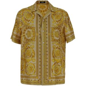 Versace, Zijden Shirt - Stijlvol en Luxueus Geel, Heren, Maat:L