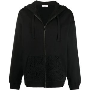 Valentino, Katoenen sweatshirt met bloemenborduursel Zwart, Heren, Maat:S