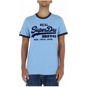 Superdry, Lichtblauw Bedrukt T-shirt Blauw, Heren, Maat:3XL