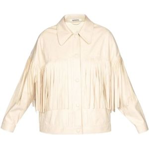 OOF Wear, Witte leren jas met franjes Wit, Dames, Maat:2XS