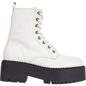 Tommy Jeans, Witte Rits Enkellaarzen Wit, Dames, Maat:36 EU