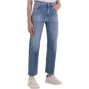 Replay, Hoge taille rechte pijp jeans met versleten randen Blauw, Dames, Maat:W28