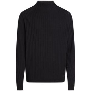 Calvin Klein, Truien, Heren, Zwart, L, Wol, Zwarte Pullover Sweaters