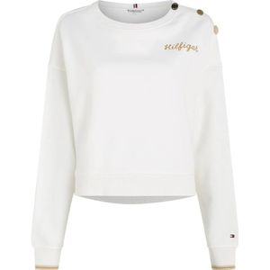 Tommy Hilfiger, Sweatshirts & Hoodies, Dames, Wit, M, Katoen, Elegante Sweatshirt met Knopen en Borduursel