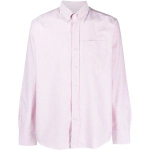 deperlu, Rode Pinstripe Katoenen Overhemd Roze, Heren, Maat:S