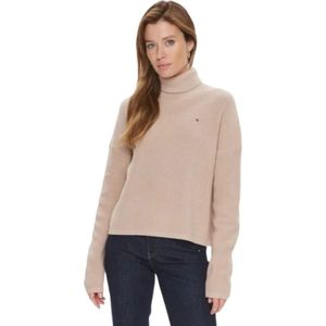 Tommy Hilfiger, Geribbelde katoenen coltrui Bruin, Dames, Maat:XS